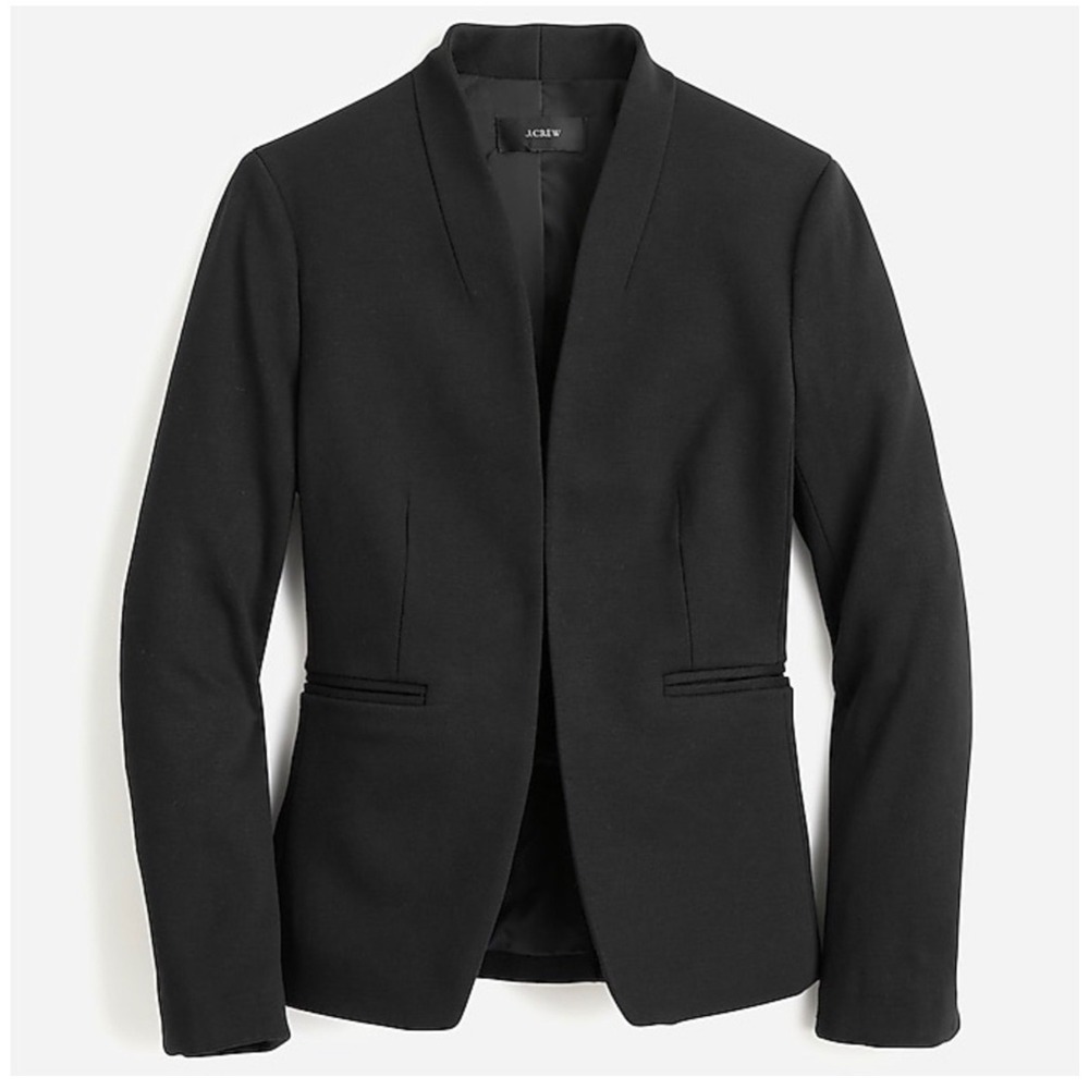 J. Crew Going-Out Blazer Black Stretch Collarless Open Front Size 8